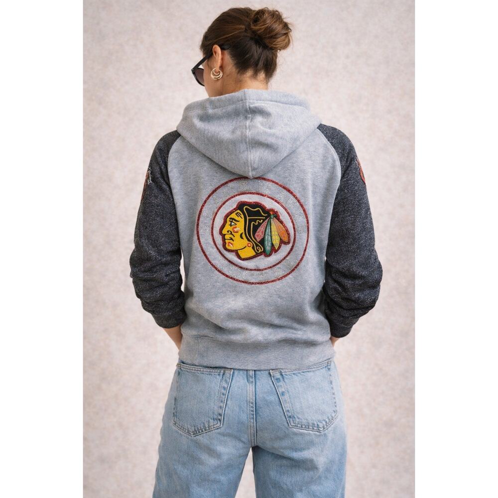 Chicago Sparkle Blackhawks Womens NFL Hockey Zip-up Hoodie size Large
